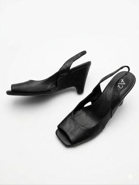 ​A2 by Aerosoles Black Peep-Toe Slingback Wedge Sandals Boho Comfort Shoes